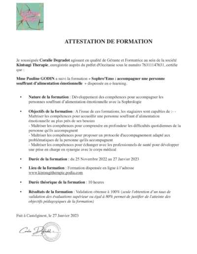Attestation de Formation Sophro'Emo