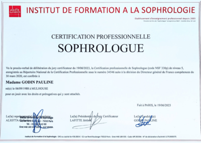 Certification Professionnelle en Sophrologie délivré par Aliotta Formations